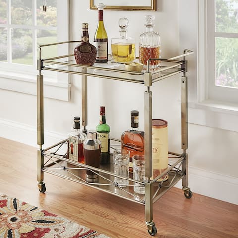 Metropolitan Antique Brass Metal Bar Cart with Glass Top by iNSPIRE Q Bold