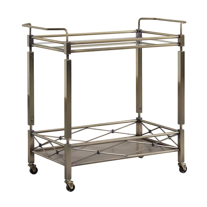 Metropolitan Antique Brass Metal Bar Cart with Glass Top by iNSPIRE Q Bold