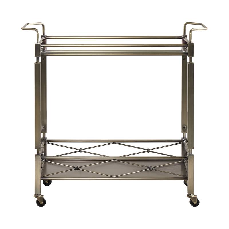 Metropolitan Antique Brass Metal Bar Cart with Glass Top by iNSPIRE Q Bold