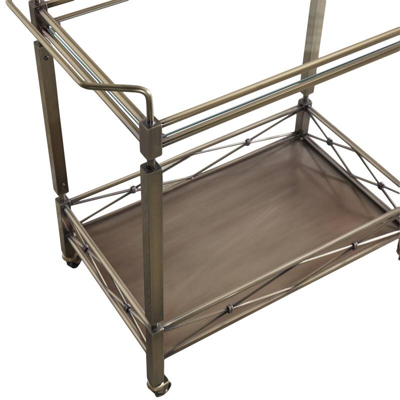 Metropolitan Antique Brass Metal Bar Cart with Glass Top by iNSPIRE Q Bold