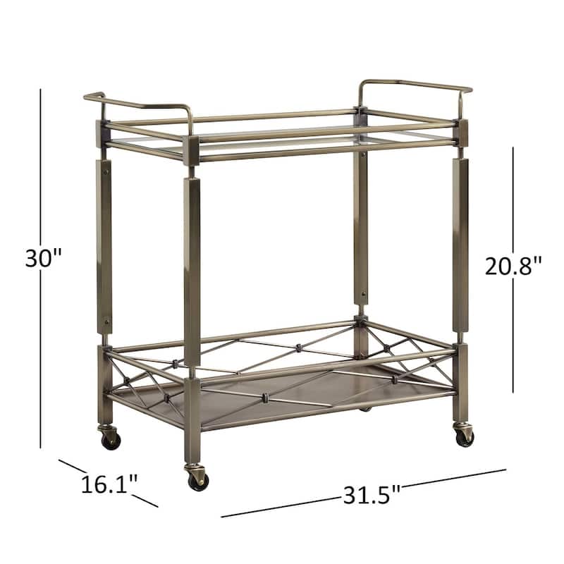 Metropolitan Antique Brass Metal Bar Cart with Glass Top by iNSPIRE Q Bold