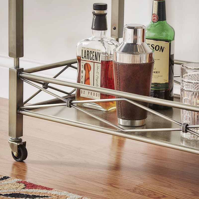 Metropolitan Antique Brass Metal Bar Cart with Glass Top by iNSPIRE Q Bold