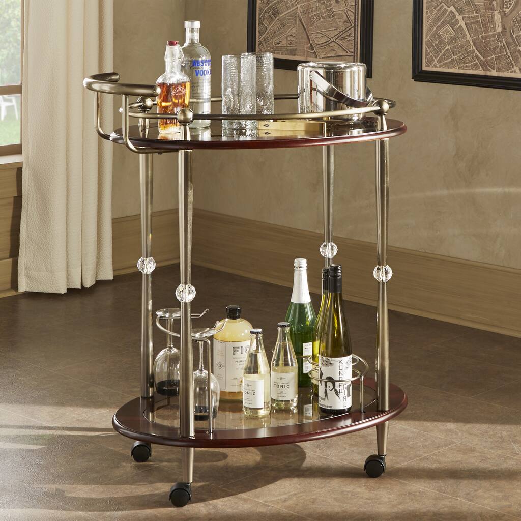Metropolitan Brown Gold Metal Mobile Bar Cart with Glass Top by iNSPIRE Q Bold