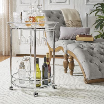 Metropolitan Round Chrome Metal Glass Top Bar Cart by iNSPIRE Q Bold