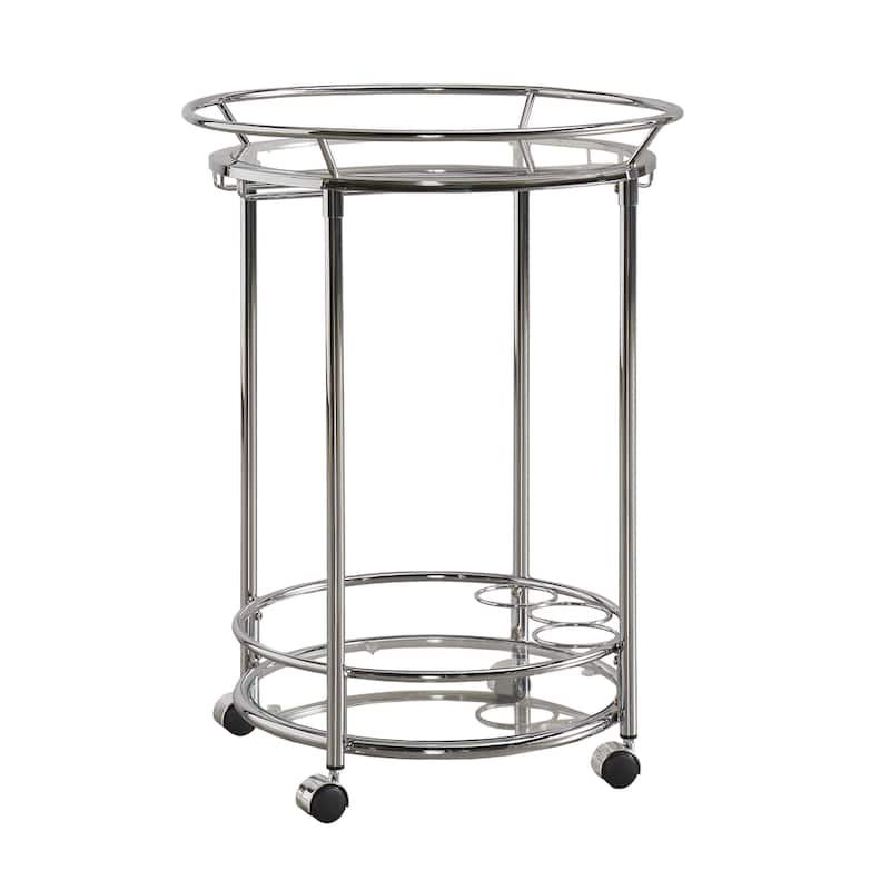 Metropolitan Round Chrome Metal Glass Top Bar Cart by iNSPIRE Q Bold