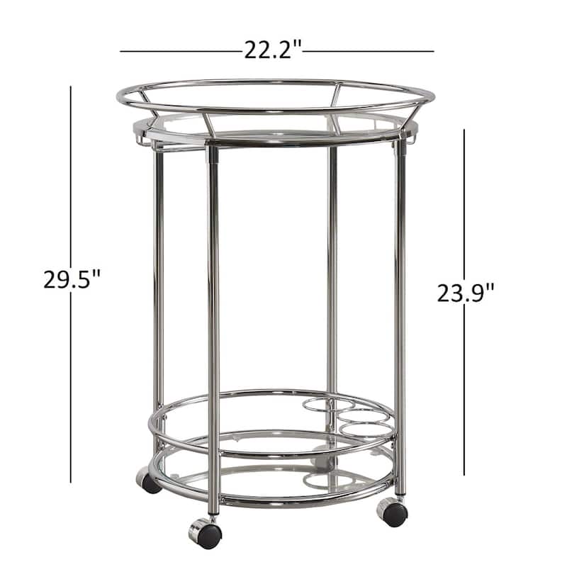 Metropolitan Round Chrome Metal Glass Top Bar Cart by iNSPIRE Q Bold