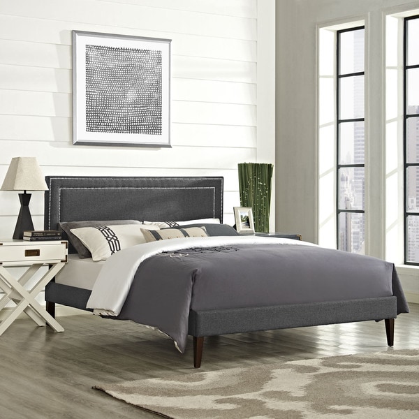 Jessamine Fabric Platform Bed with Squared Tapered Legs in Gray