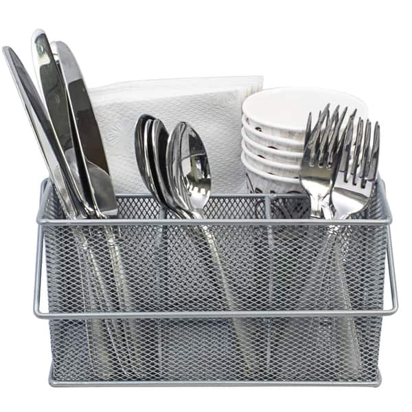 Plastic Kitchen Utensils Holder with Metal Frame Countertop Wall Mounted  Cutlery Storage Rack with Drain Tray Silverware Caddy