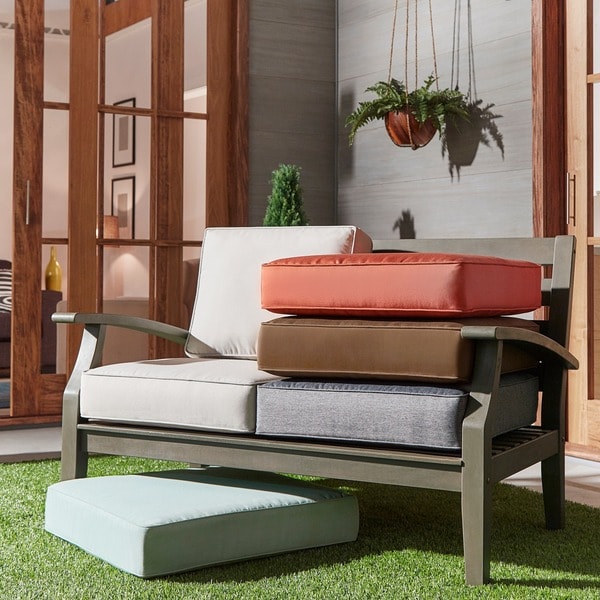 Shop Yasawa Grey Modern Outdoor Cushioned Wood Loveseat ... Shop Yasawa Grey Modern Outdoor Cushioned Wood Loveseat ... on Safavieh Outdoor Living Granton 5 Pc Living Set id=68394