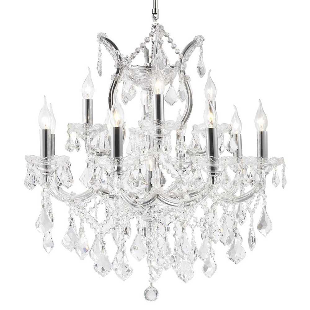 Maria Theresa Grand Collection 13 Light Chrome Finish Crystal Chandelier 27-inch x 26-in Two 2 Tier Large (13 Light Polished Chrome Clear Crystal) - Chandeliers For Bedrooms by Overstock.com