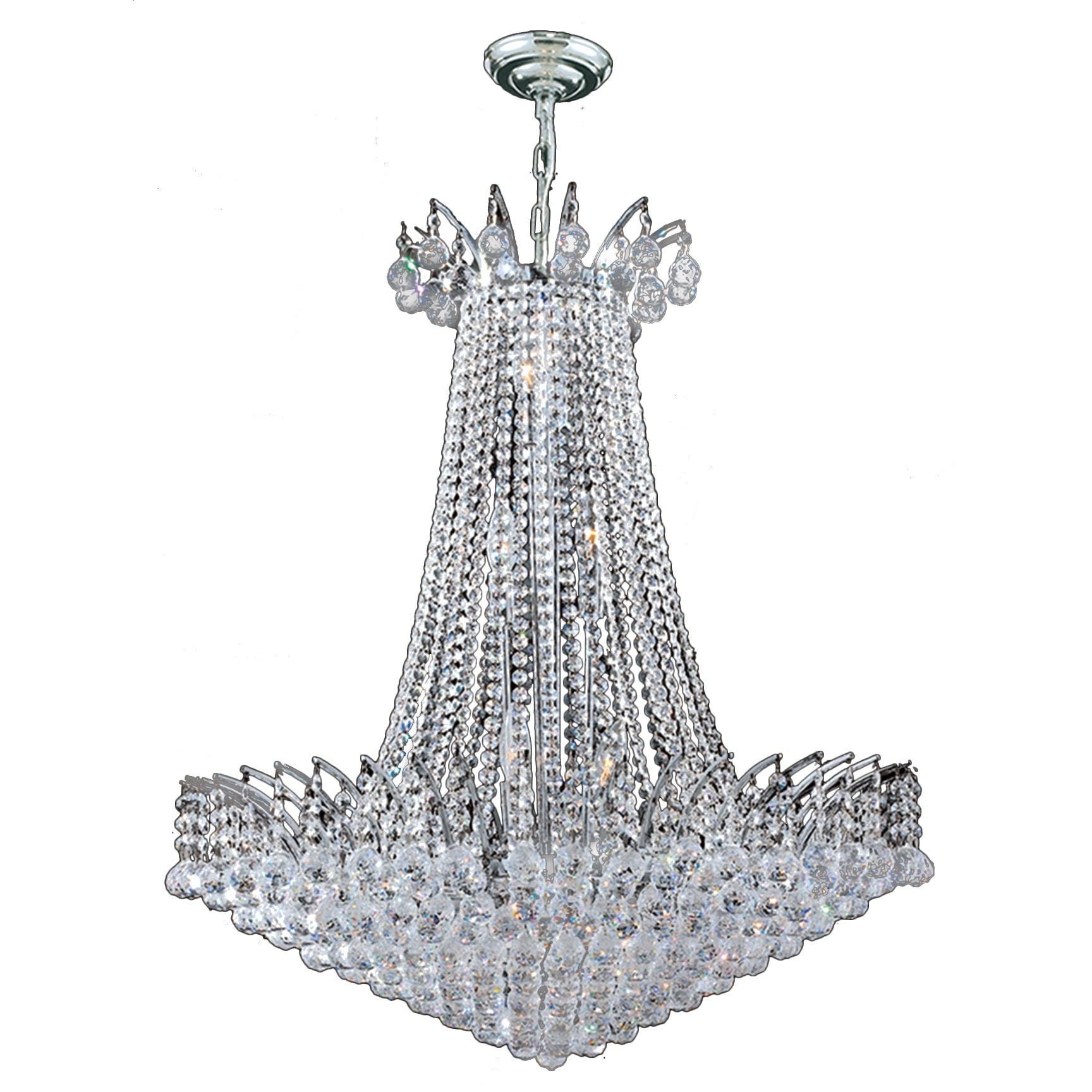 French Empire Collection 16 Light Chrome Finish Crystal Chandelier 29-inch x 32-inch Round Large (16 Light Polished Chrome Clear Crystal) - Chandeliers For Bedrooms by Overstock.com