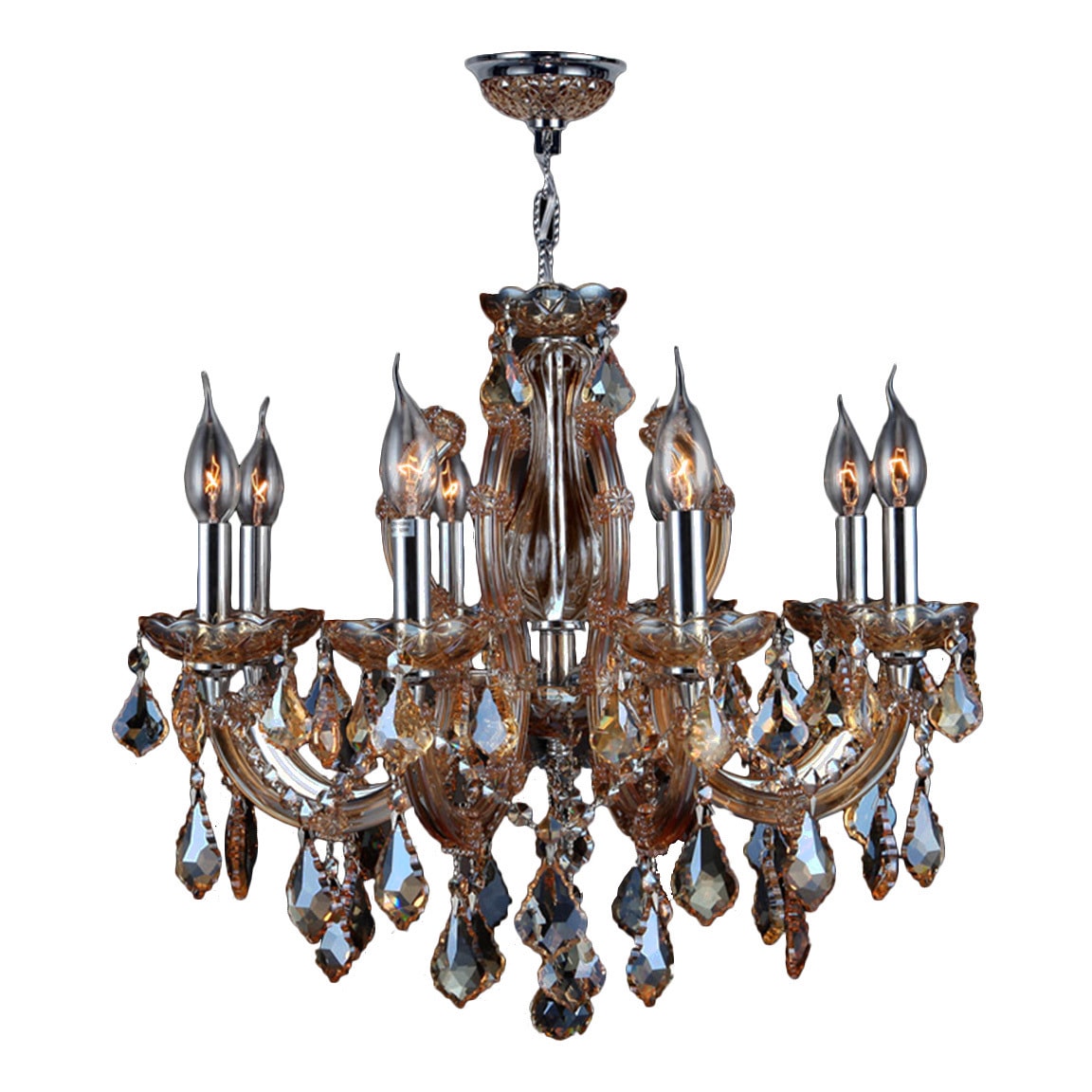 Maria Theresa Petite Collection 6 Light Chrome Finish and Amber Crystal Chandelier 20-inch x 20-inch Medium (6 Light Polished Chrome Amber Crystal) - Chandeliers For Bedrooms by Overstock.com