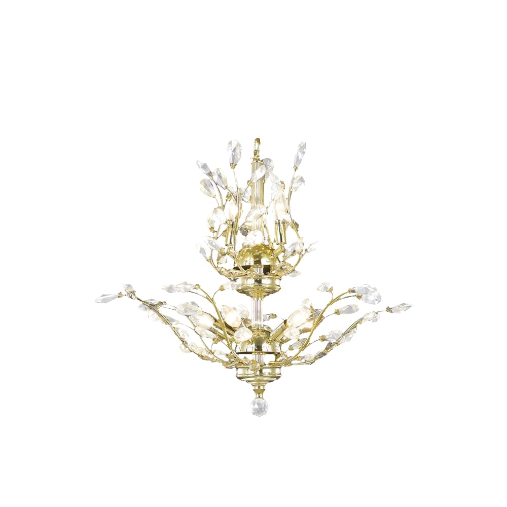Floral Orchid Collection 8 Light Gold Finish Crystal Flower Chandelier 21" D x 22" H Two 2 Tier Medium (8 Light Polished Gold Clear Crystal) - Chandeliers For Bedrooms by Overstock.com