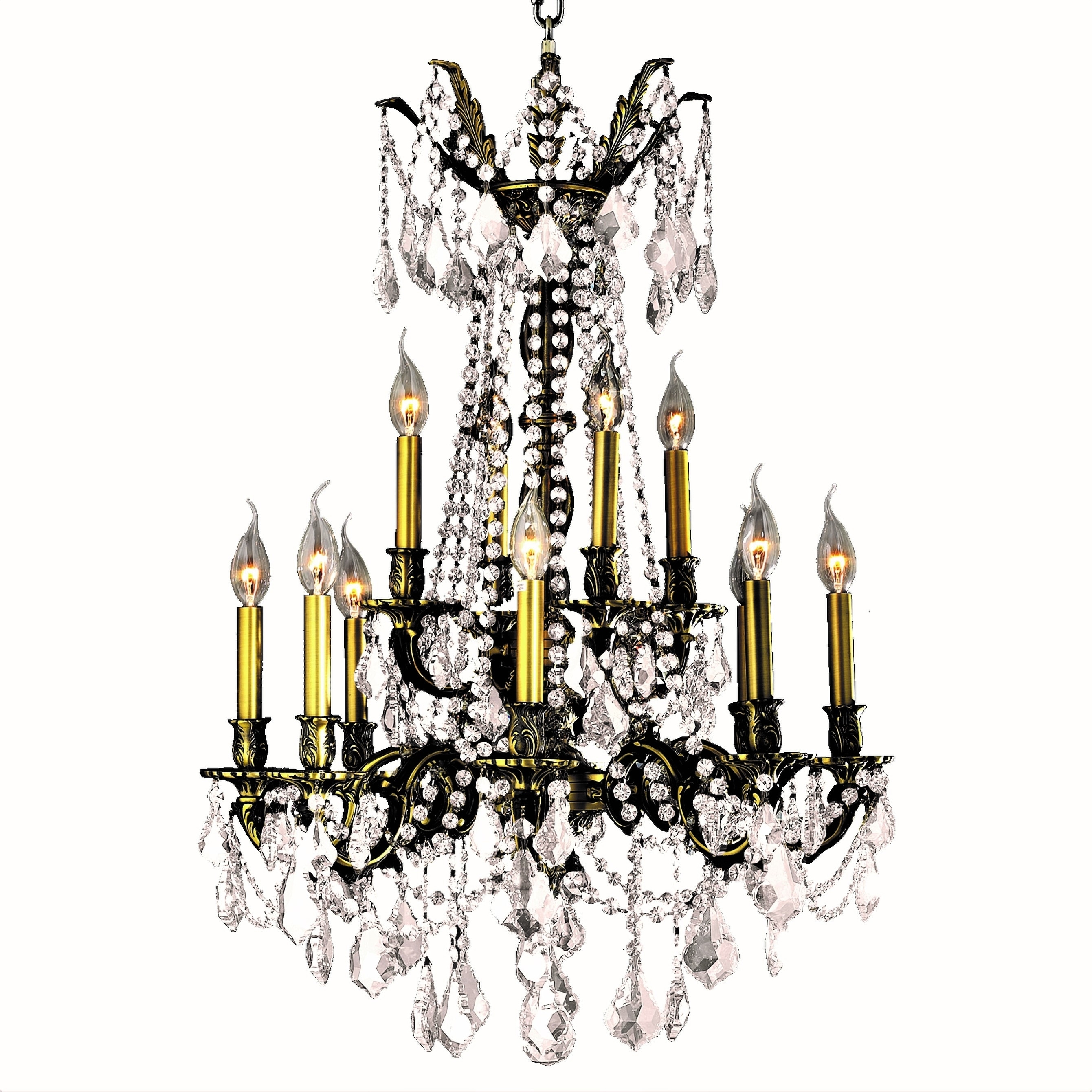 French Palace 12 Light Antique Bronze Finish Crystal Chandelier 24" D x 36" H Two 2 Tier Large (12 Light Antique Bronze Clear Crystal) - Chandeliers For Bedrooms by Overstock.com