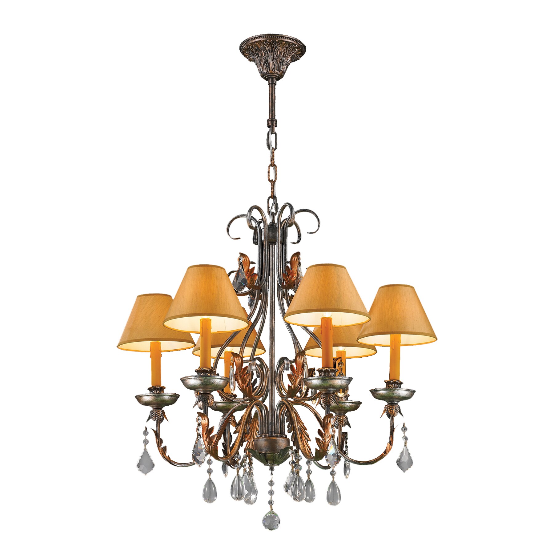 Florence Italian Style Collection 6 Light Antique Bronze Finish with Orange Gold Candle and Shade Chandelier 28" D x 28" H Large (6 Light Antique - Chandeliers For Bedrooms by Overstock.com