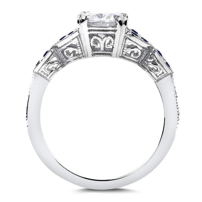 Annello by Kobelli 14k White Gold Forever One Moissanite Blue Sapphire and 1/4ct TDW Diamond Vintage Floral Bri