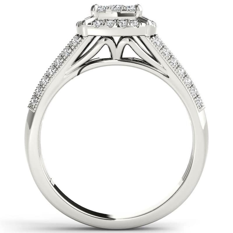 De Couer 10k White Gold 1/2ct TDW Diamond Cluster Halo Engagement Ring - White H-I