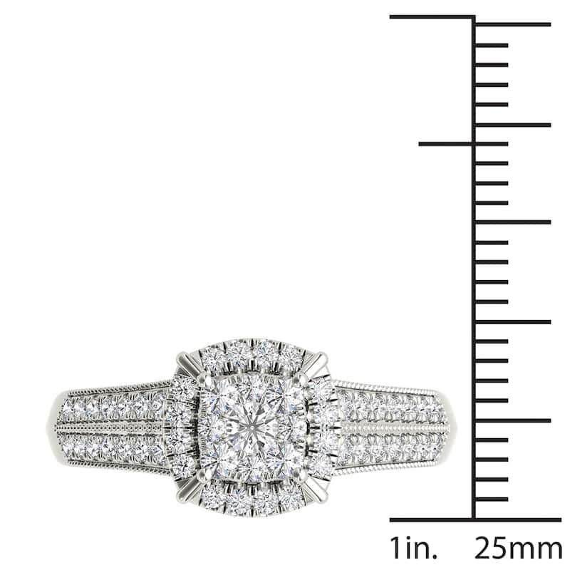 De Couer 10k White Gold 1/2ct TDW Diamond Cluster Halo Engagement Ring - White H-I