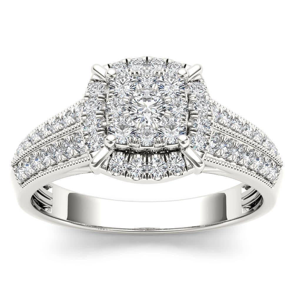 De Couer 10k White Gold 1/2ct TDW Diamond Cluster Halo Engagement Ring - White H-I