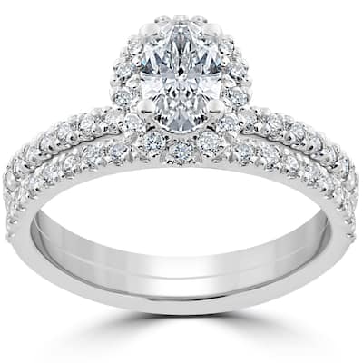 14k White Gold 1 1/4 ct Oval Halo Diamond Engagement Wedding Ring Set