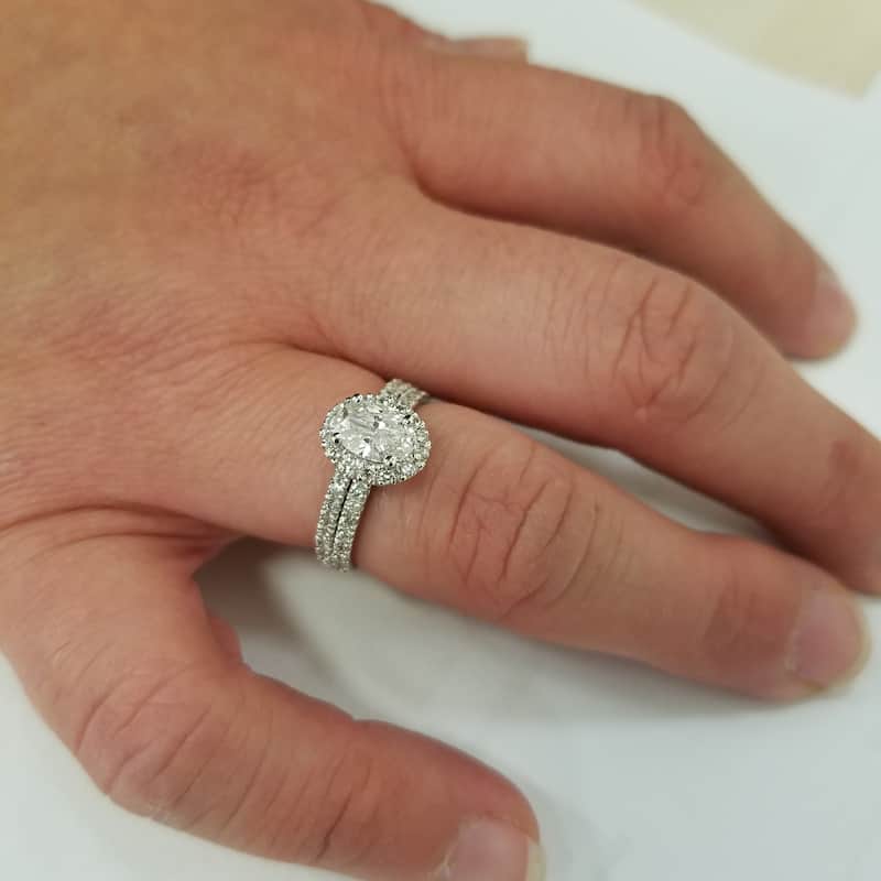 14k White Gold 1 1/4 ct Oval Halo Diamond Engagement Wedding Ring Set