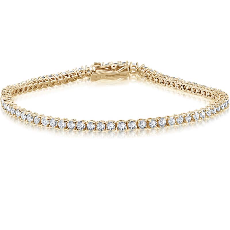 4 Ct 7-inch 14k Yellow Gold Round Cut Diamond Tennis Bracelet - White I-J