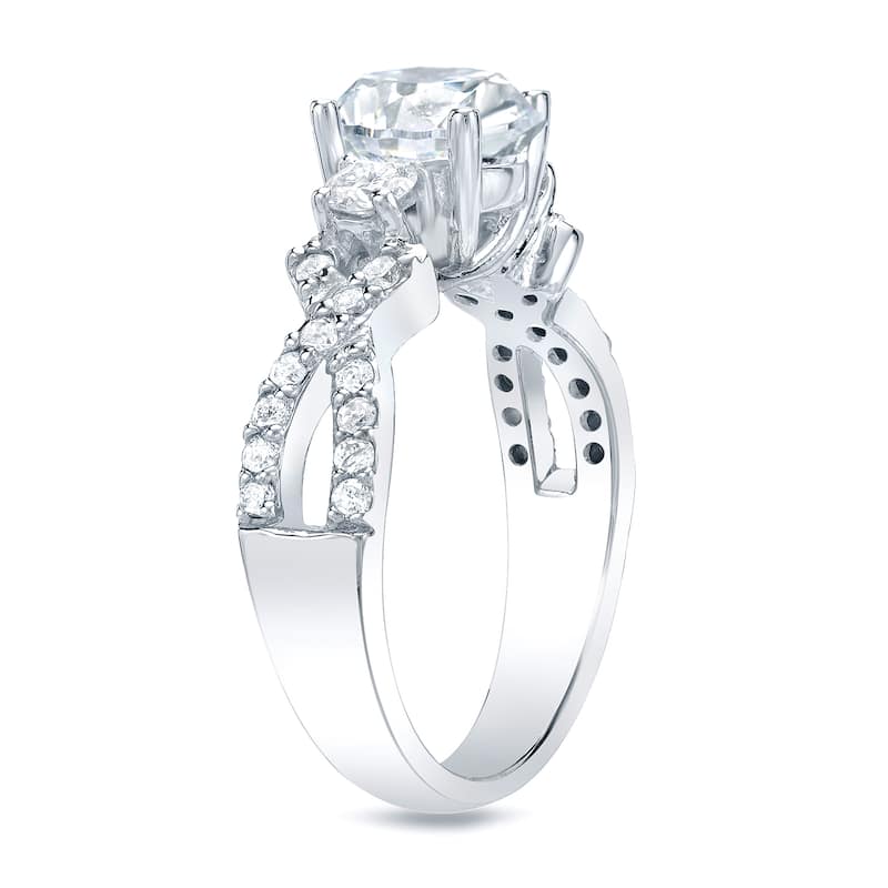 Auriya 1 1/2ctw Round Split-Shank 3-Stone Diamond Engagement Ring Platinum Gold Certified