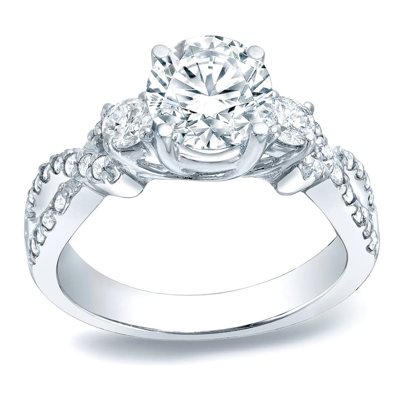 Auriya 1 1/2ctw Round Split-Shank 3-Stone Diamond Engagement Ring Platinum Gold Certified
