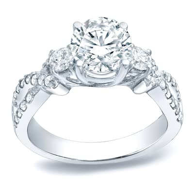Auriya 1 1/2ctw Round Split-Shank 3-Stone Diamond Engagement Ring Platinum Gold Certified