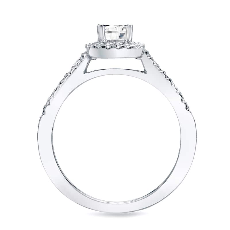 Auriya Platinum Gold 3/4ctw Princess-cut Halo Diamond Engagement Ring Bridal Set