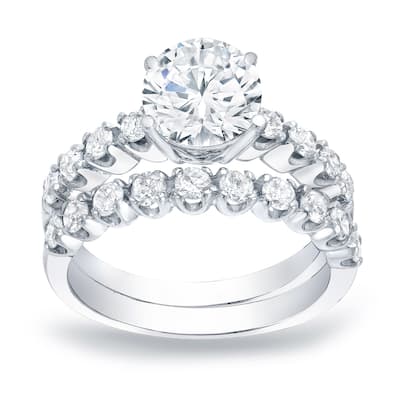 Auriya Platinum 2ctw Round Diamond Engagement Ring Set Gold Certified