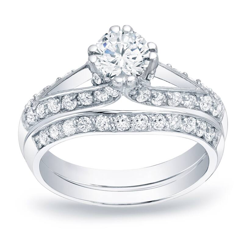 Auriya Platinum 1 1/4ct TDW Certified Round Diamond Engagement Ring Bridal Set