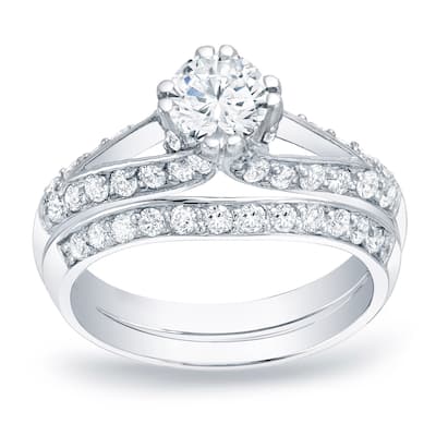 Auriya Platinum 1 1/4ct TDW Certified Round Diamond Engagement Ring Bridal Set