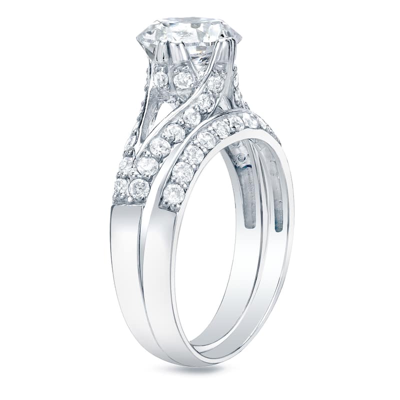 Auriya Platinum 1 1/4ct TDW Certified Round Diamond Engagement Ring Bridal Set