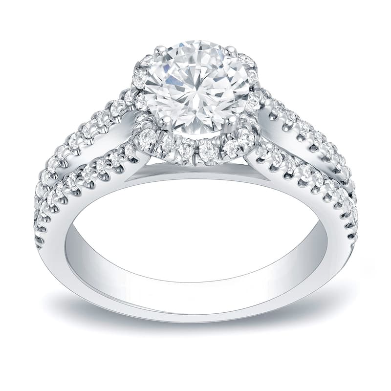 Auriya 1 1/4ctw Modern Round Halo Diamond Engagement Ring Platinum Gold Certified