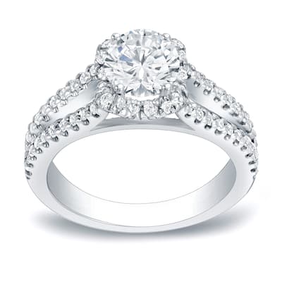 Auriya 1 1/4ctw Modern Round Halo Diamond Engagement Ring Platinum Gold Certified