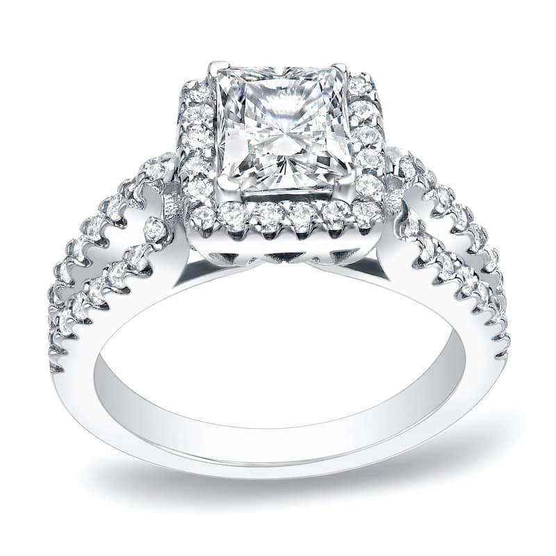 Auriya 1 3/4ctw Princess-Cut Halo Diamond Engagement Ring Platinum Certified