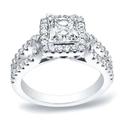 Auriya 1 3/4ctw Princess-Cut Halo Diamond Engagement Ring Platinum Certified
