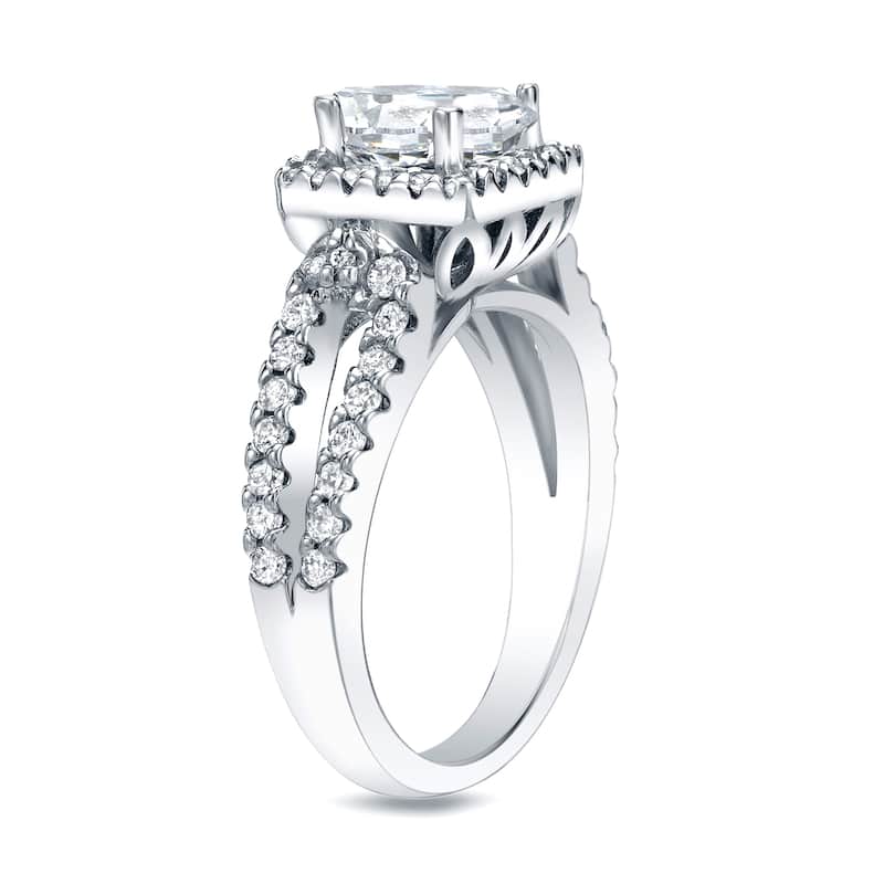 Auriya 1 3/4ctw Princess-Cut Halo Diamond Engagement Ring Platinum Certified