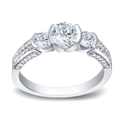 Auriya Platinum 1 1/2ctw 3-Stone Diamond Engagement Ring (H-I, SI1-SI2)