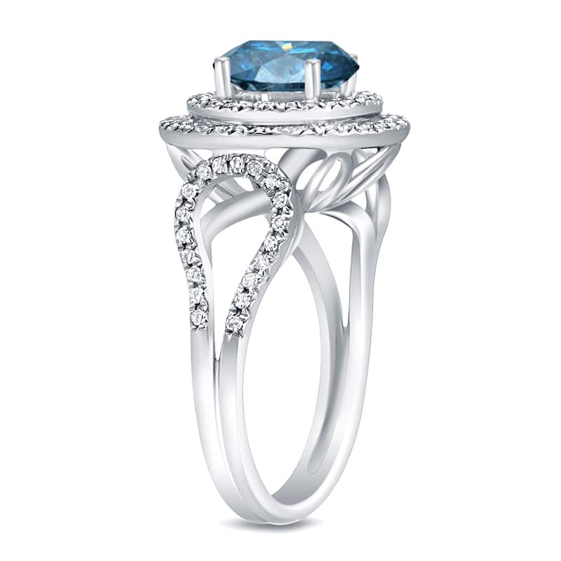 Auriya Platinum 1 3/4ctw Double Halo Blue Diamond Engagement Ring