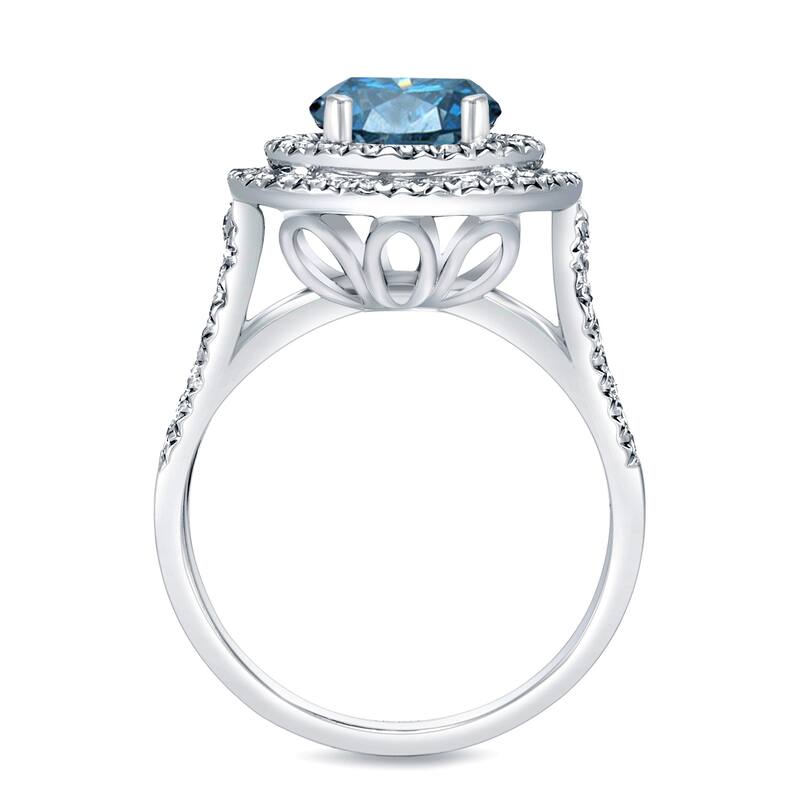 Auriya Platinum 1 3/4ctw Double Halo Blue Diamond Engagement Ring