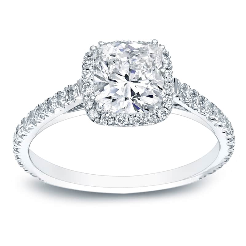 Auriya Platinum 1 3/4ctw Cushion-cut Halo Diamond Engagement Ring Certified
