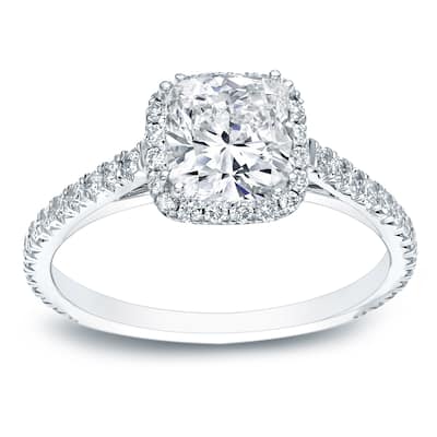 Auriya Platinum 1 3/4ctw Cushion-cut Halo Diamond Engagement Ring Certified