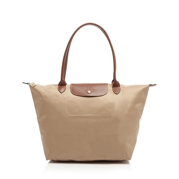 Shop Longchamp Le Pliage Beige Nylon Large Foldable Tote Bag