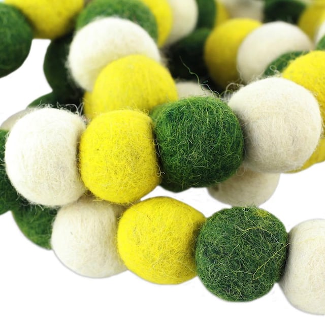 NOVICA Handmade Wool 'Lemon Lime Pompoms' Christmas Tree Garland (India) - Multi color - 0.13