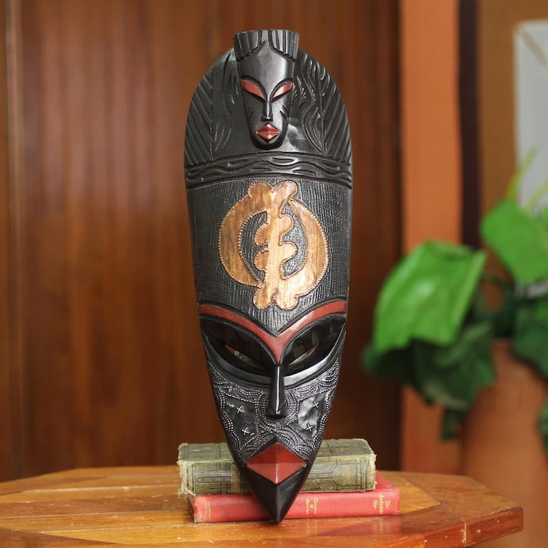 Handmade Sese Wood 'Gye Nyame Adinkra' African Wall Mask (Ghana)