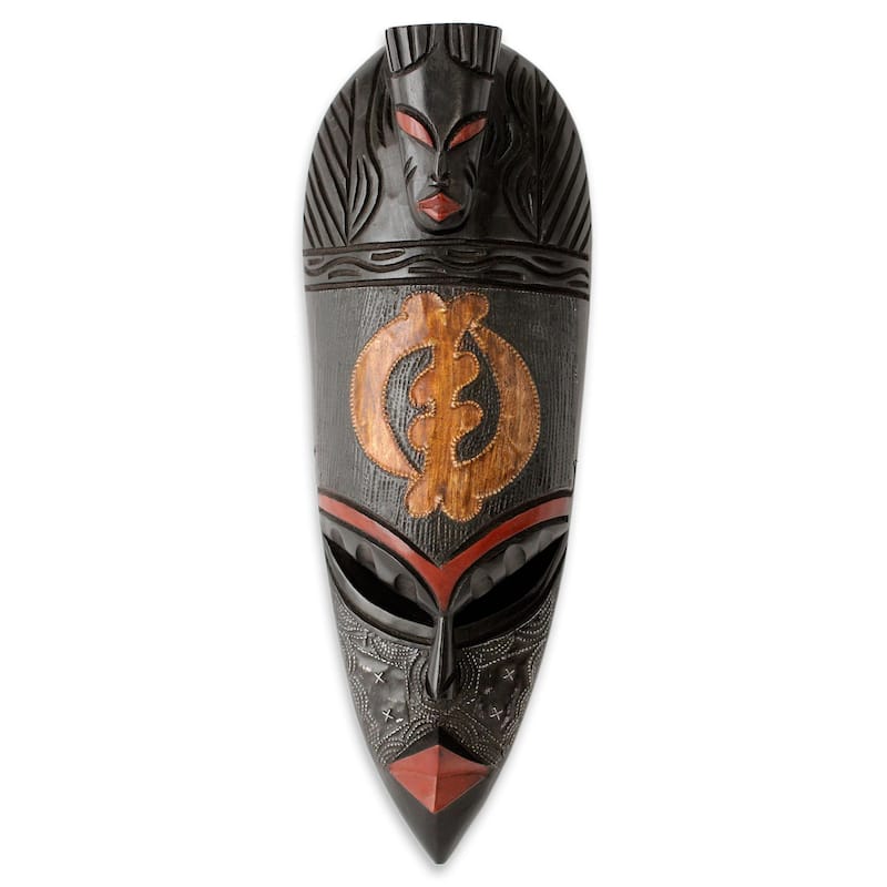 Handmade Sese Wood 'Gye Nyame Adinkra' African Wall Mask (Ghana)