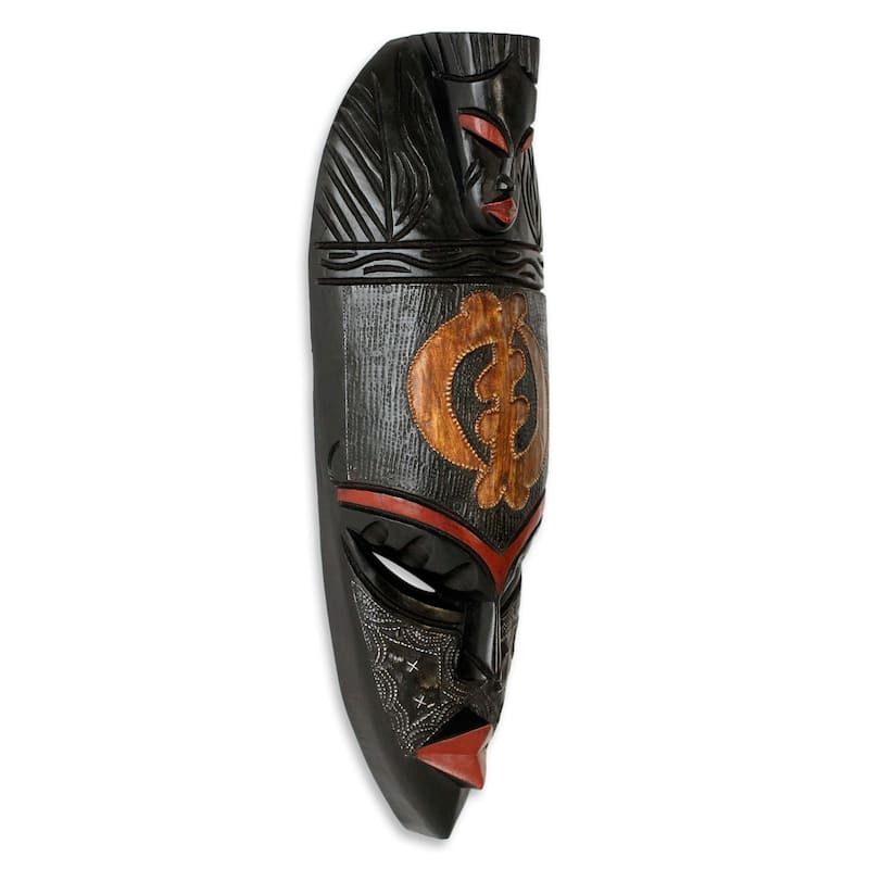 Handmade Sese Wood 'Gye Nyame Adinkra' African Wall Mask (Ghana)