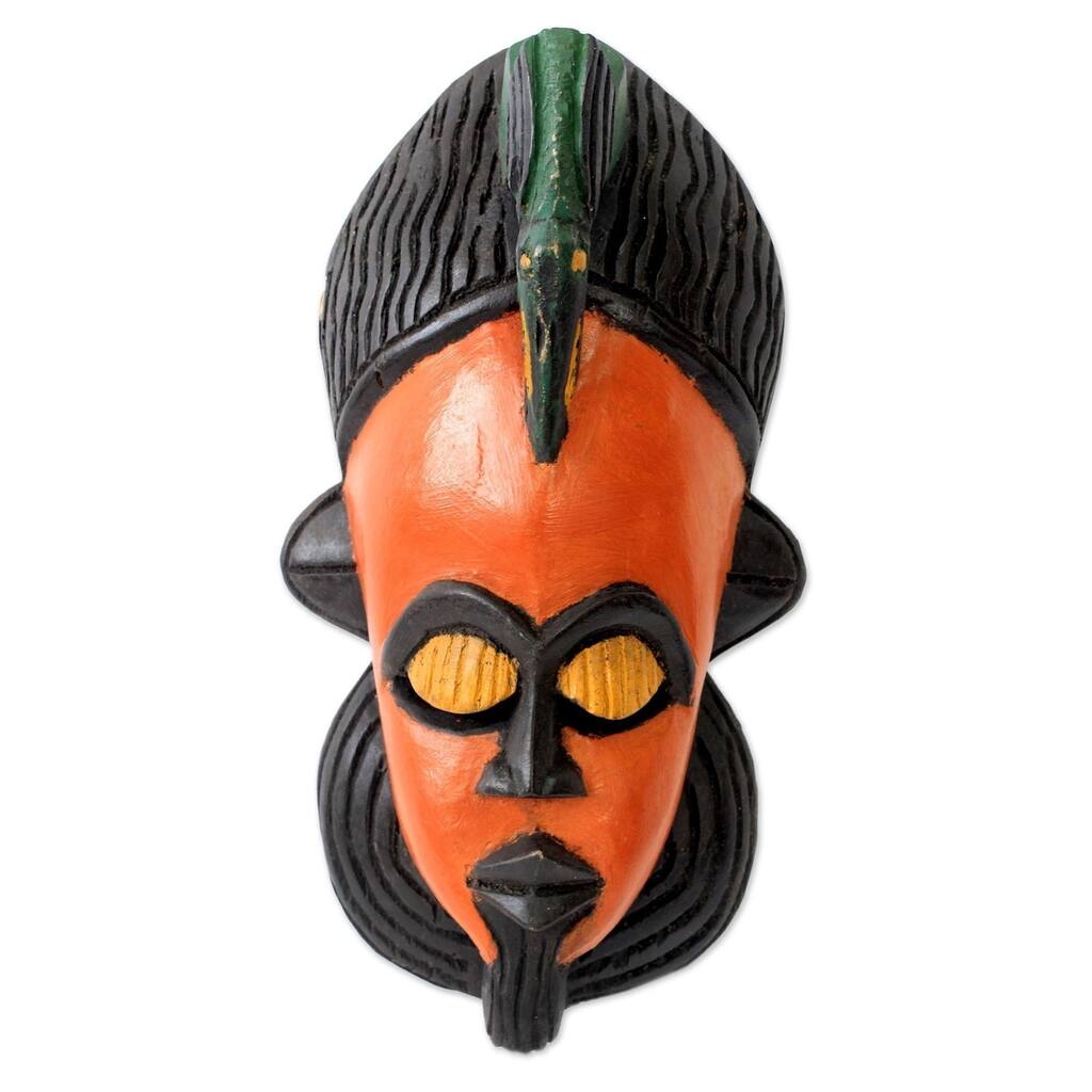 Handmade Sese Wood 'Painted Bird' African Wall Mask (Ghana)
